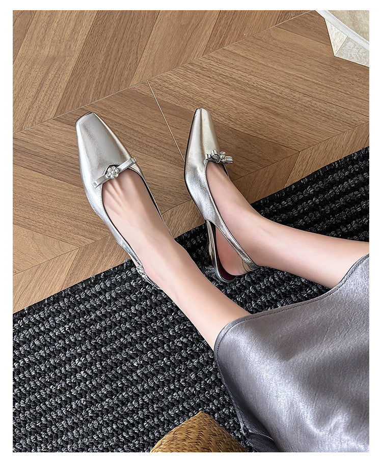 Karin Luna In Stock In Stock Sweet Bowknot Small Square Toe Chunky Heel Closed-toe Elegant Retro Sandals