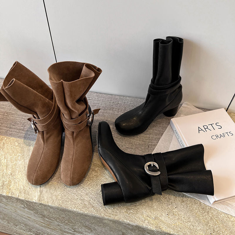 Karin Luna In Stock Spot Goods  Belt Buckle High Heel Large Tube Small Short Boots
