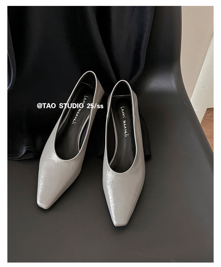 Karin Luna In Stock In Stock ~Basic Versatile French Style Small Square Toe Shallow Mouth Single Shoes