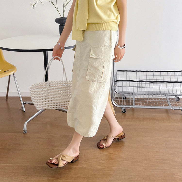 Karin Luna  Square Toe Braided Cross Thick Heel Flat Slippers