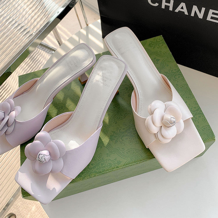 Karin Luna Flower of Wealth in the World~Says purple has a lot of charm Spot Goods Spot Goods  Three-Dimensional Camellia Elegant Sandals