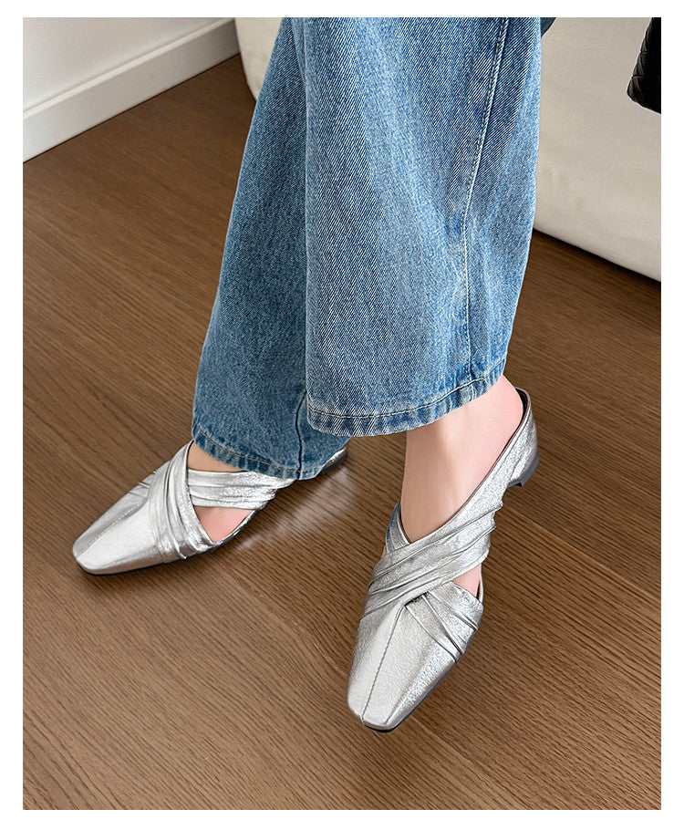 Karin Luna In Stock In Stock Basic Elegant Fairy Style Small Square Toe Sheepskin Slippers