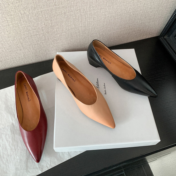 Karin Luna Full Layer Inside and Out~Basic Versatile Retro French Pointed Toe Irregular Heel Single Shoes