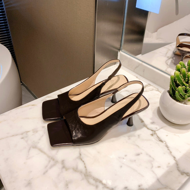 Karin Luna Classic Style Square Toe Open Toe French Retro Sandals