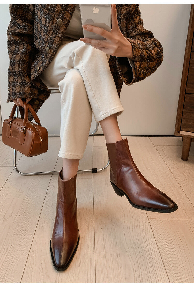 Karin Luna In Stock In stock   Classic first-layer cowhide Chelsea elastic ankle boots