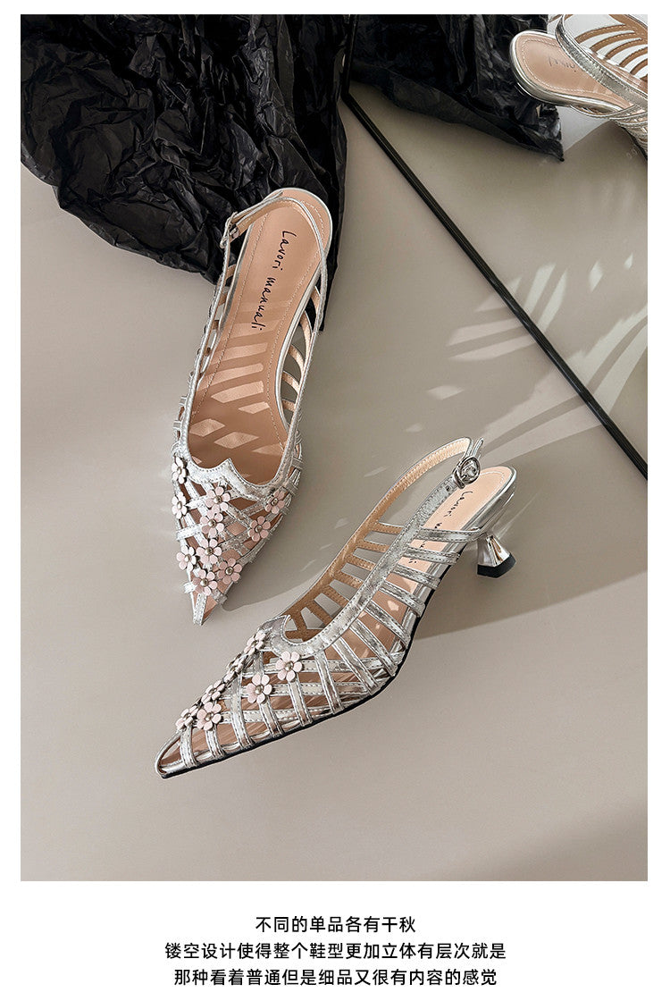 Karin Luna In Stock Spot Goods  Purely Handmade Flowers High-end Hollow Out Sandals