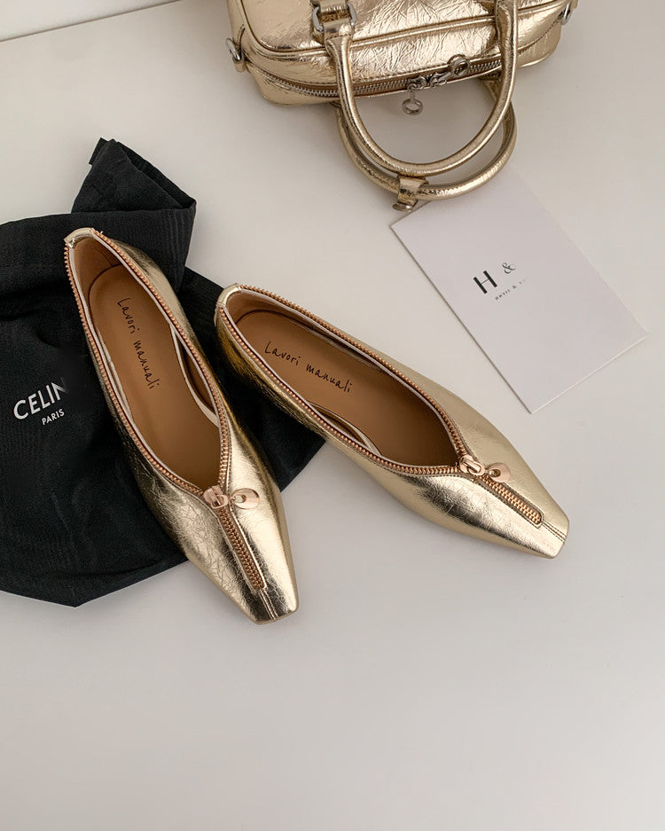 Karin Luna In Stock In Stock ~Basic Versatile Light Luxury Zipper Small Square Toe Flats