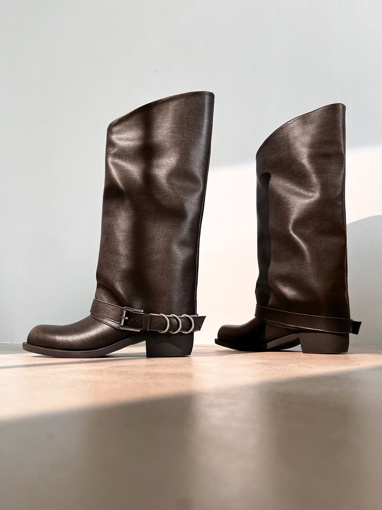 Karin Luna Elegant Style Square Toe Belt Buckle Pants Boot Short Boots