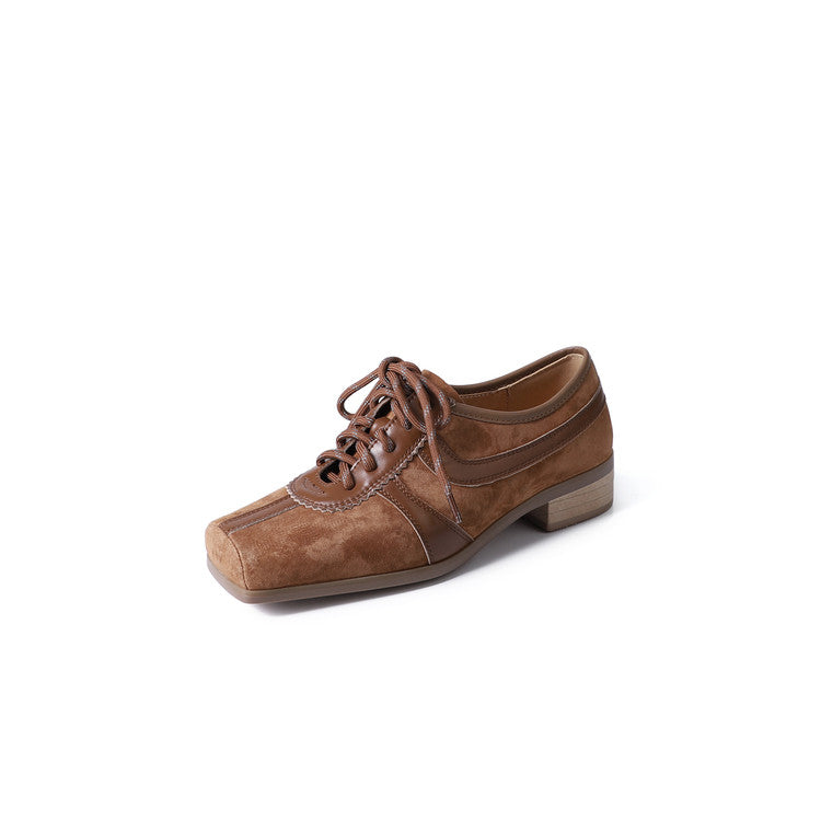 Karin Luna In Stock Spot Goods   Pig Nose Thin Strap Square Toe Patchwork Single Shoes