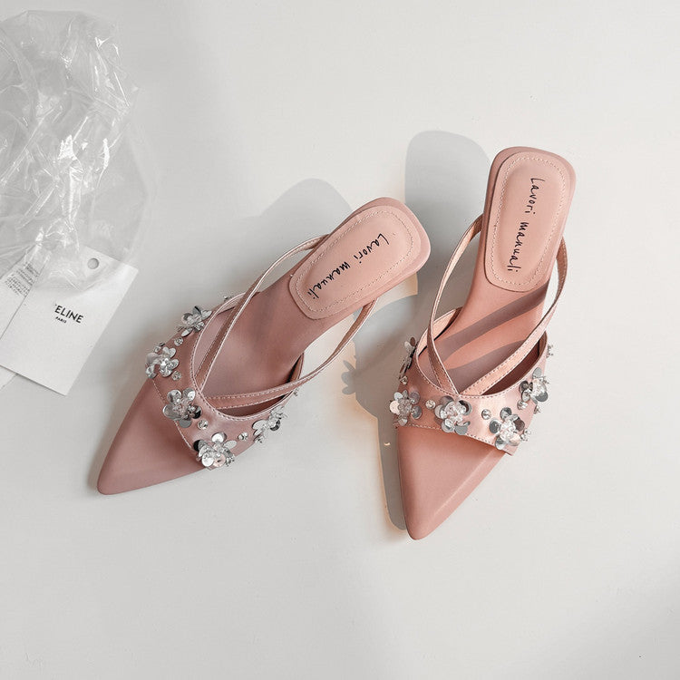 Karin Luna Bestseller Sequin Elements Elegant Pointed Toe Irregular Heel Slippers