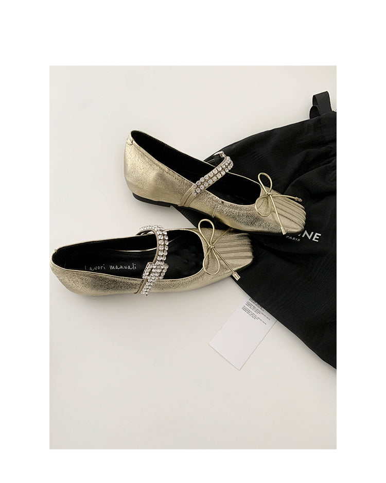 Karin Luna In Stock Spot Goods  Vintage Sweet Rhinestone One-Strap Granny Flats