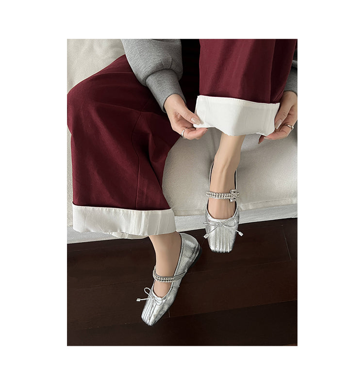 Karin Luna In Stock Spot Goods  Vintage Sweet Rhinestone One-Strap Granny Flats