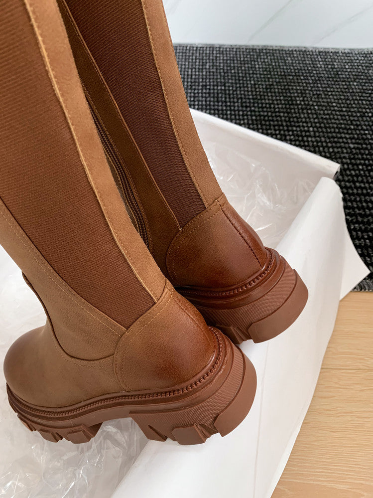 Karin Luna In Stock Versatile Irregular Stretch Fabric Long Boots
