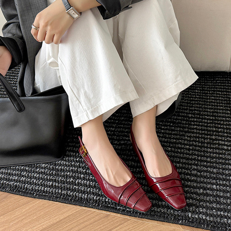 Karin Luna French Retro Square Toe Wrinkled Closed-Toe Sandals