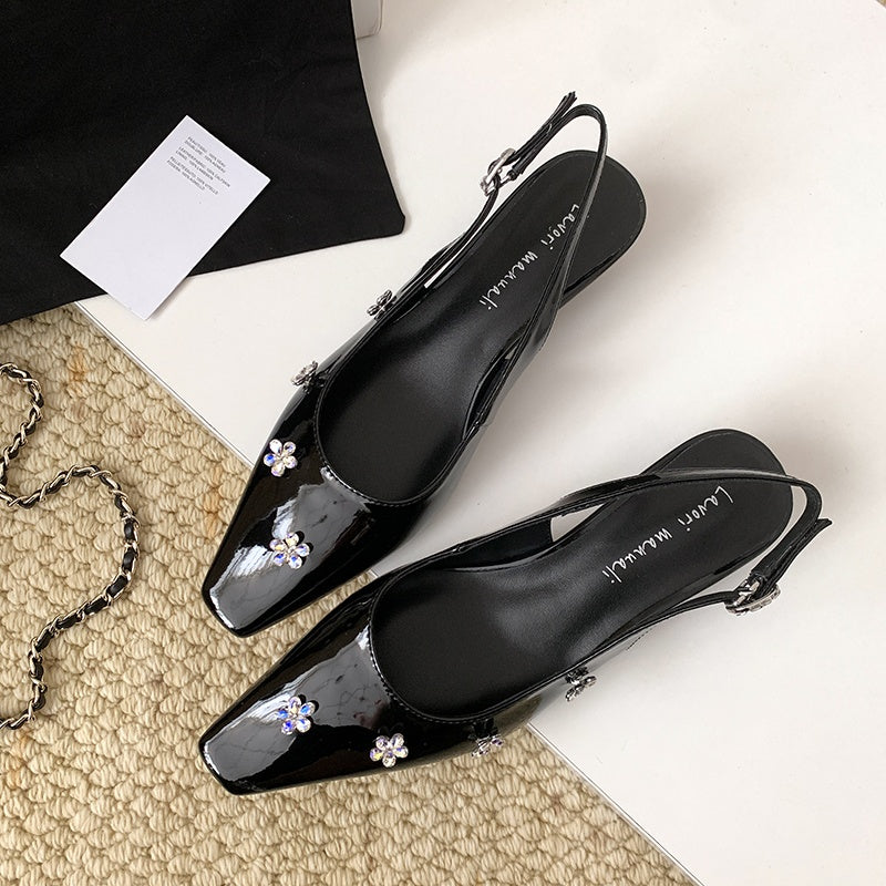 Karin Luna In Stock  Spot Goods  Rhinestone Small Square Toe Closed-Toe Sandals