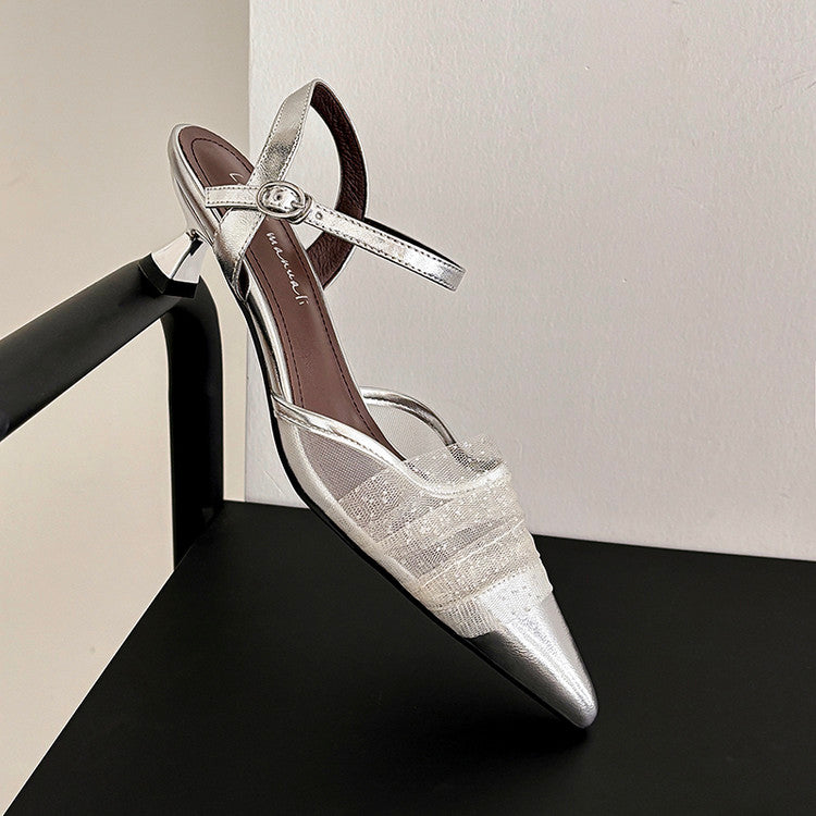 Karin Luna In Stock Spot Goods  Elegant Mesh Pointed Toe Sandals