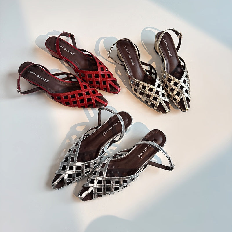Karin Luna Braided Style ~Cross-woven Pointed Toe Closed-toe Sandals