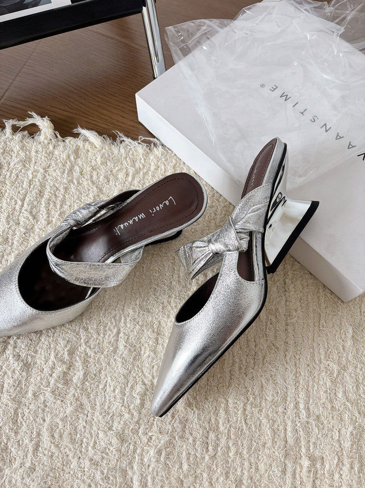 Karin Luna In Stock Spot Goods  Pointed Toe Irregular Heel Elegant Retro Strap Slippers