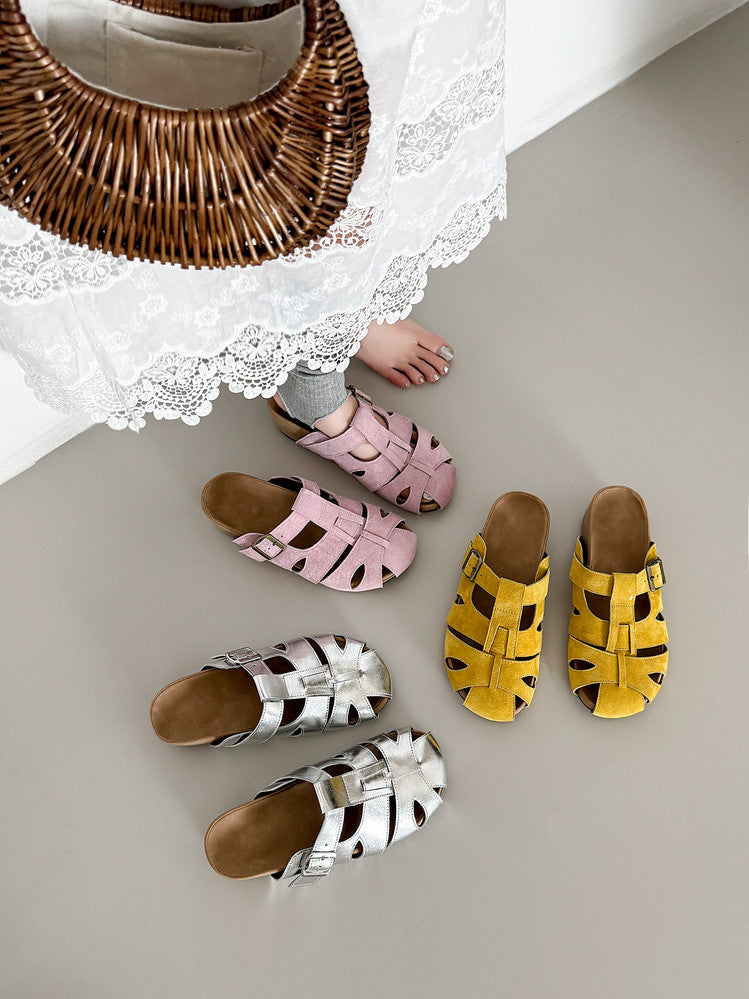 Karin Luna Full Layer Inside and Out~Basic Versatile Perforated Round Toe Birkenstock Slippers