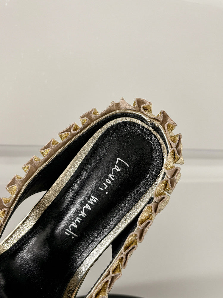Karin Luna In Stock   Spot Goods  Niche Design Square-Toed Pleated Flat Slippers
