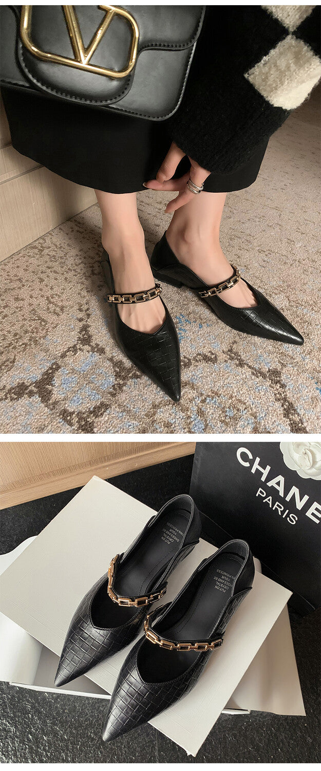 Karin Luna has prepared stock  Metal Fasteners Commuting Style Pointed Toe Chunky Heel Stone Pattern Large Single Shoes