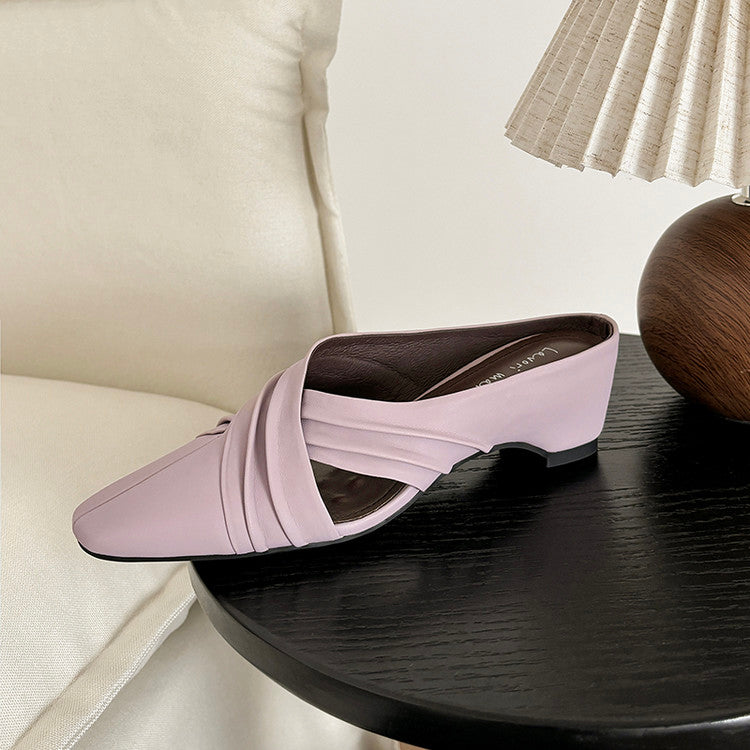 Karin Luna In Stock In Stock Basic Elegant Fairy Style Small Square Toe Sheepskin Slippers