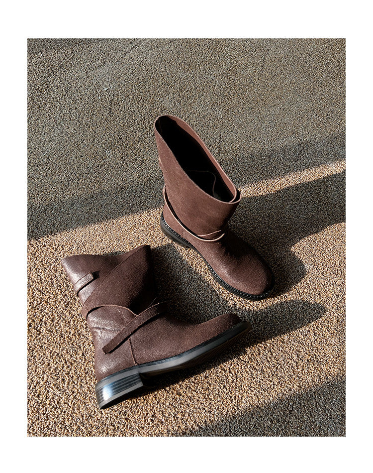 Karin Luna In Stock Spot Goods  Super textured Lazy Style Thick-Soled Ankle Boots
