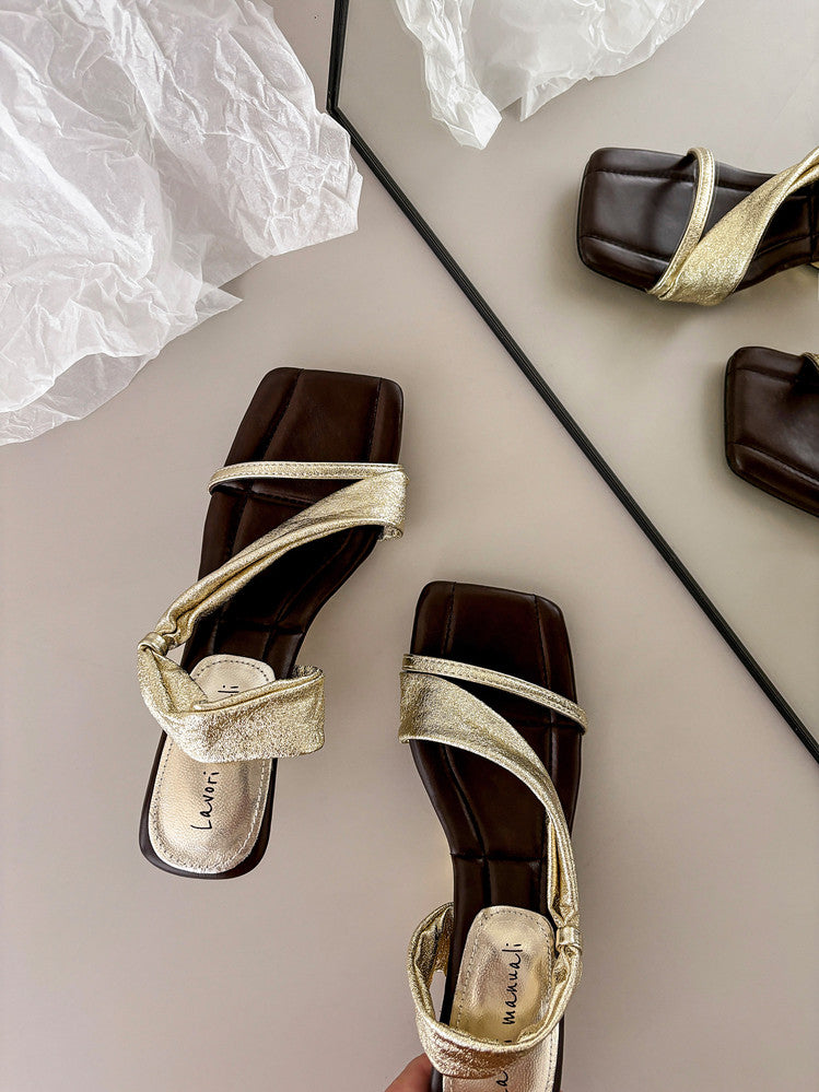 Karin Luna In Stock Spot Goods Minimalist Style Square-Toed Irregular Heel Slippers