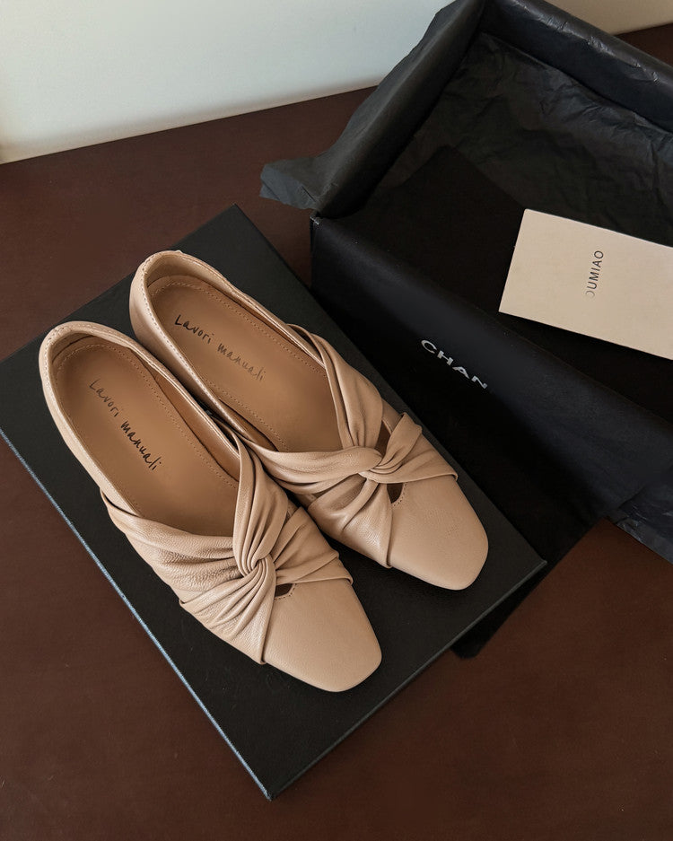 Karin Luna Cross Design Square Toe Hidden Wedge Shoes