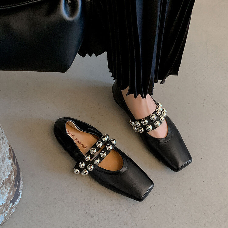 Karin Luna In Stock Spot Goods  Pig Nose Metal Strap Super Soft Granny Full Leather Mary Jane Shoes