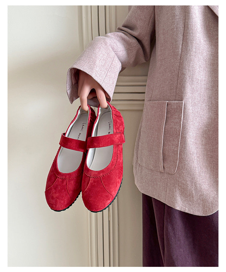 Karin Luna Casual Shoes Series~  In Stock In Stock Magic Tape Round Toe Internal Height Increase Single Strap Flats