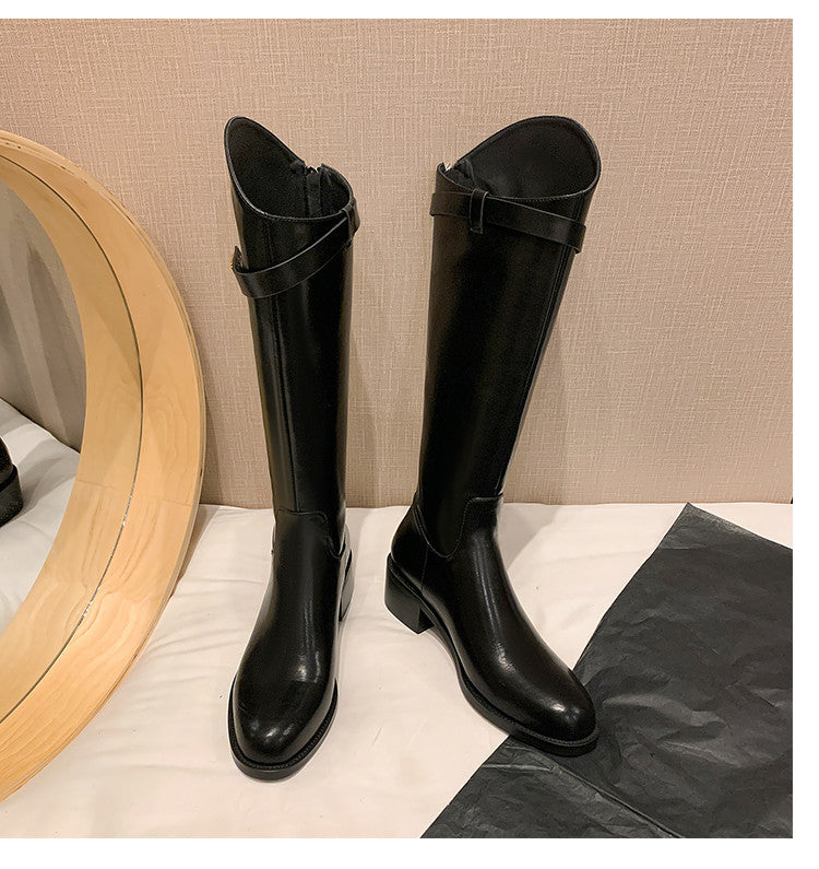 Karin Luna In Stock Classic Style Now Round Toe Flat Bottom Casual Slimming Knight Boots