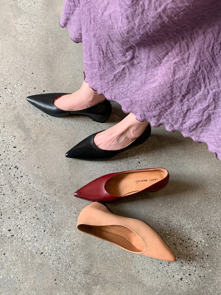 Karin Luna Full Layer Inside and Out~Basic Versatile Retro French Pointed Toe Irregular Heel Single Shoes