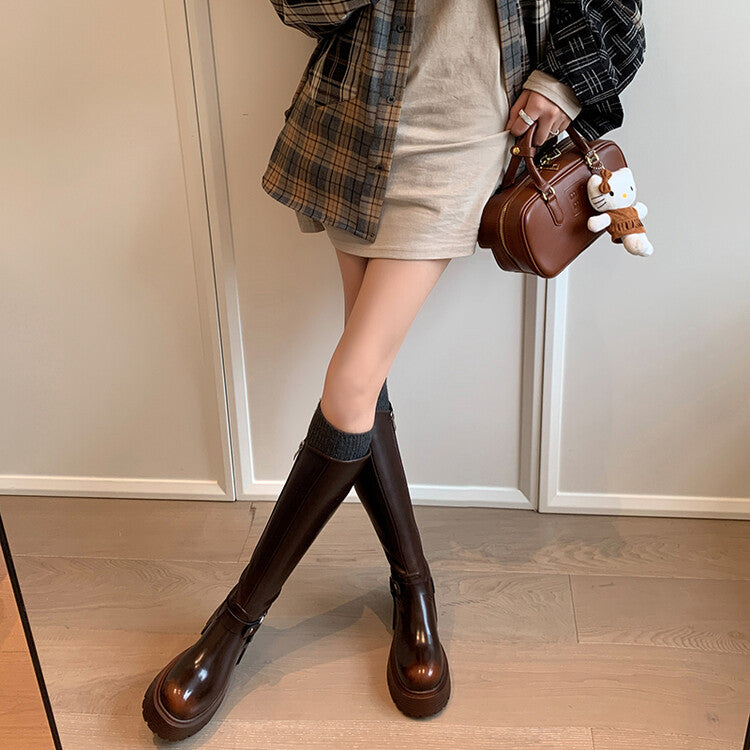 Karin Luna In Stock In Stock Slimming Diagonal Cut Tube Top  Best-selling in stock Retro Metal Buckle Thick-Soled Long Boots