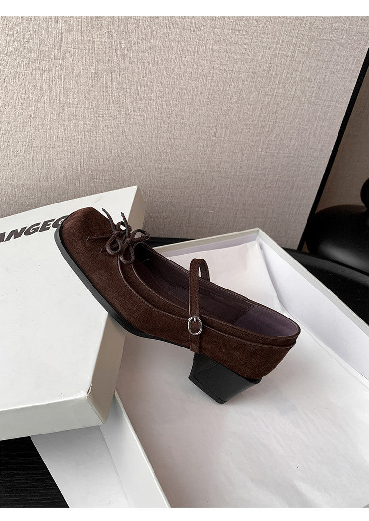 Karin Luna In Stock Spot Goods   One-strap Bowknot Square Toe Chunky Heel Mary Jane Shoes