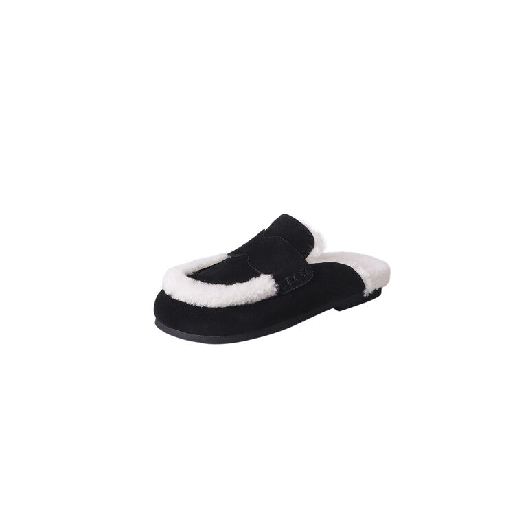 Karin Luna In Stock Look~This is such thick lamb wool Winter Atmosphere！Cowhide Leather Lamb Wool Round Toe Flat Sole Half Support！