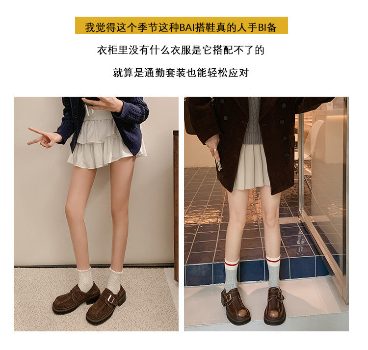 Karin Luna In Stock Spot Goods Metal Round Toe Cow Leather Thick Sole Flats