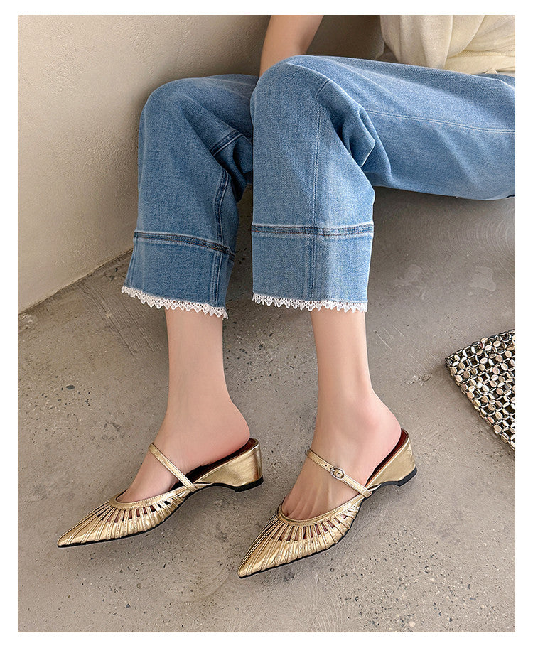 Karin Luna Casual Feel~In stock Pointed Toe Hollow Design Note Pointed Toe Slippers