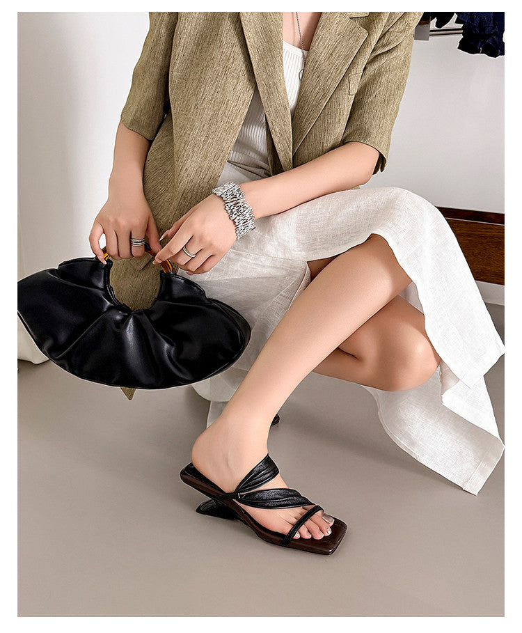 Karin Luna In Stock Spot Goods Minimalist Style Square-Toed Irregular Heel Slippers
