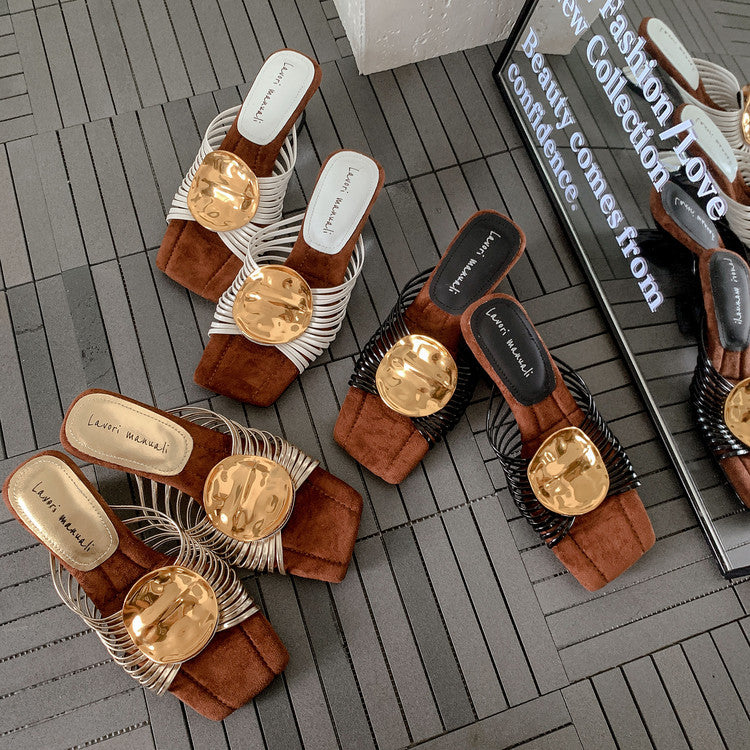 Karin Luna Bestseller Popular New Image  Comes with data plan included Resort Style Irregular Heel Thin Strap Slippers
