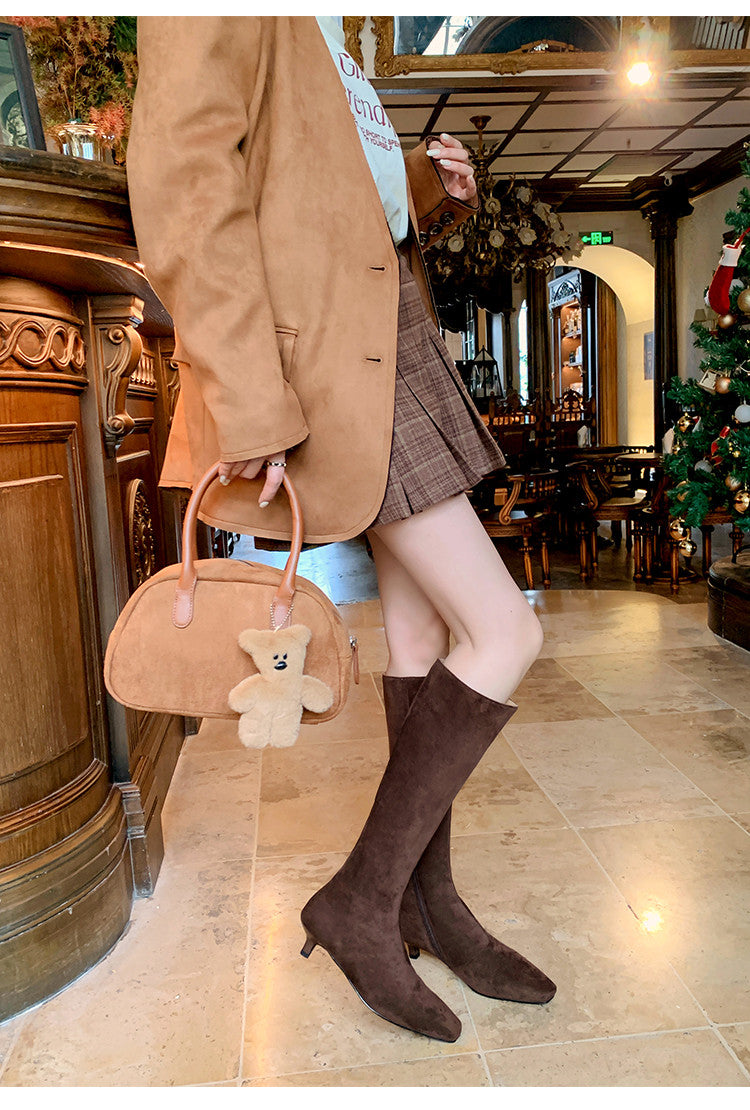 Karin Luna In Stock Spot Goods   Small Square Toe Thin Heel Elegant Slimming Long Boots