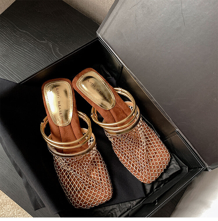 Karin Luna Highlights Fairness~In stock  Closed-Toe Diamond Mesh Unisex Convertible Sandals