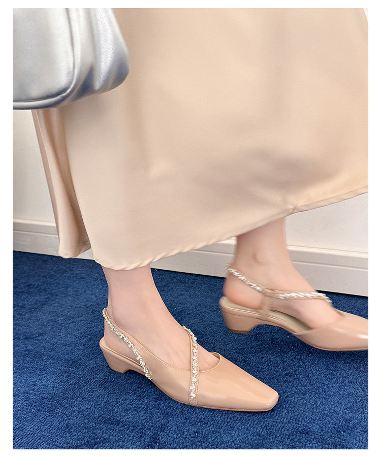Karin Luna In Stock In Stock  Fresh Summer Vibes  Rhinestone Small Square Toe Elegant Closed-Toe Sandals