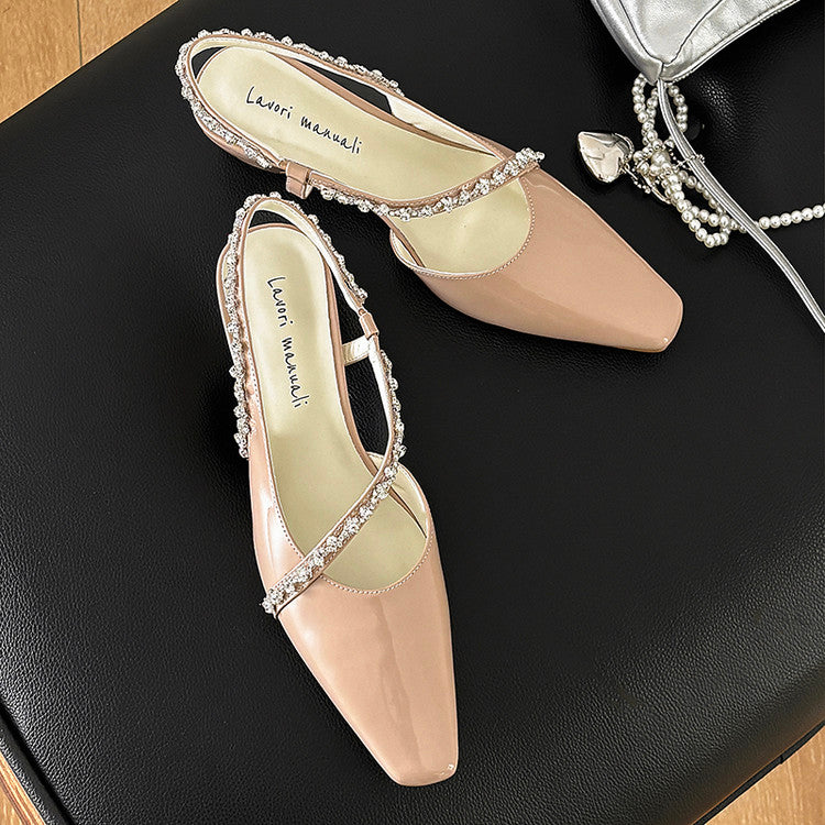 Karin Luna In Stock In Stock  Fresh Summer Vibes  Rhinestone Small Square Toe Elegant Closed-Toe Sandals