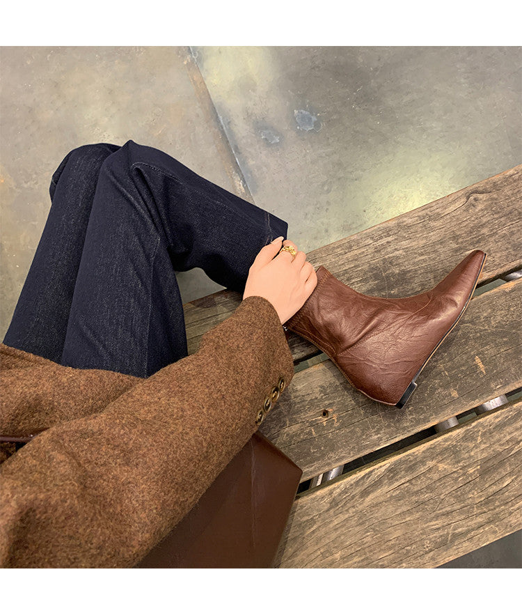 Karin Luna In Stock Spot Goods Slim Series  Hidden Wedge Small Square Toe Back Zipper Short Boots