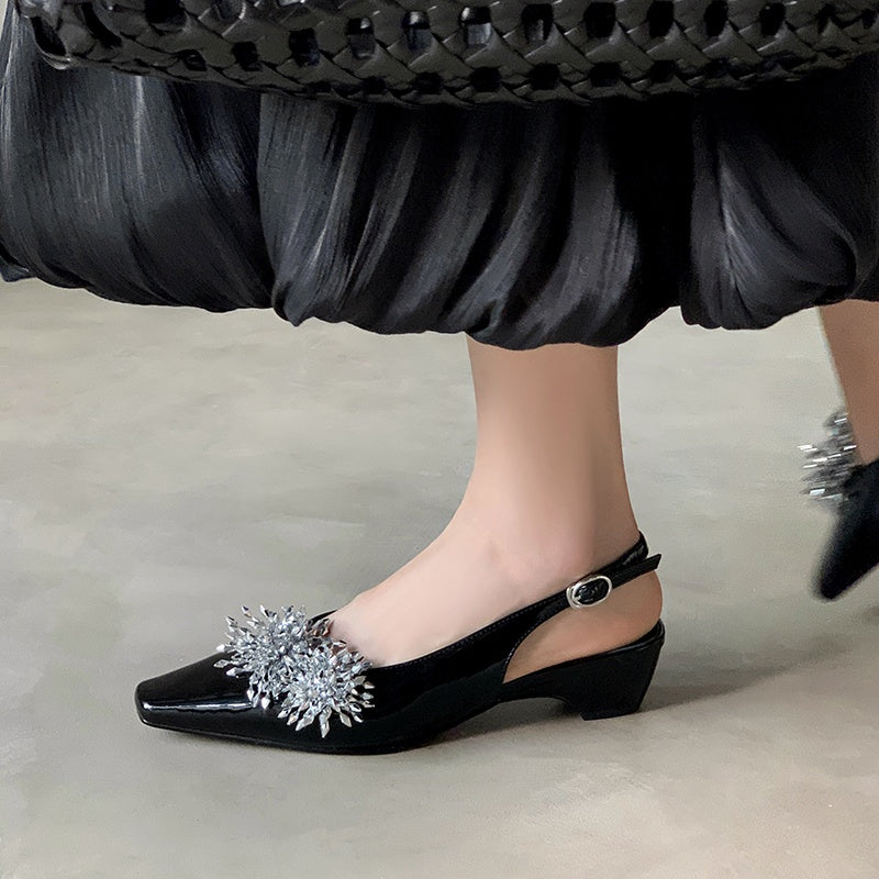 Karin Luna Brilliant Fireworks~Elegant Square-Toed Closed-Toe Chunky Heel Sandals