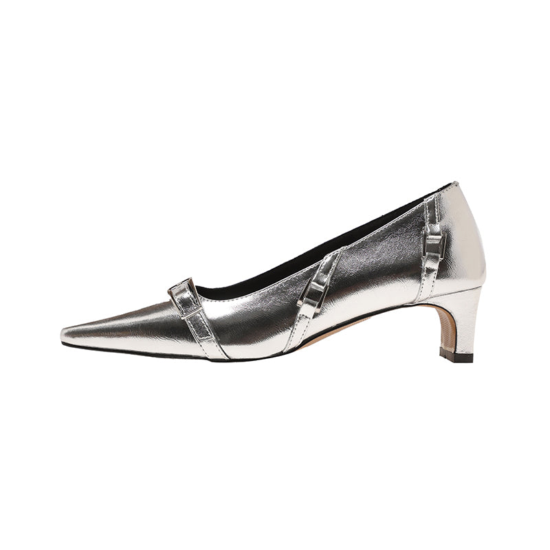 Karin Luna In Stock In Stock Retro Belt Buckle Small Square Toe Chunky Heel Single Shoes