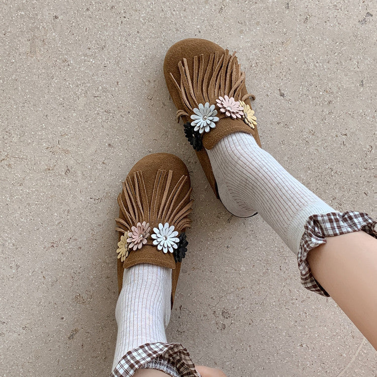 Karin Luna   Tassel Three-Dimensional Flower Thick-Soled Closed-Toe Slippers