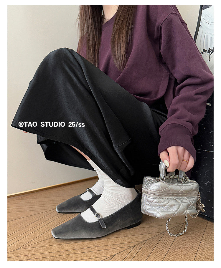 Karin Luna In Stock Spot Goods  Elegant Square-Toe One-Strap Height-Increasing Flats