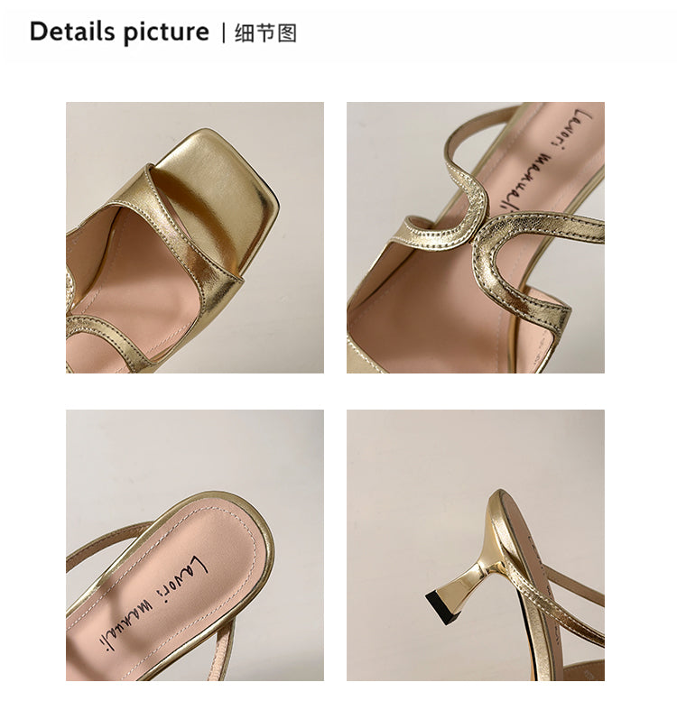 Karin Luna French Retro Square Toe Wrap Strap Open-Toe Slippers